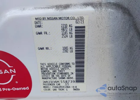 2023 Nissan Leaf Sv Plus 60 Kwh из США, поврежденный, VIN 1N4CZ1CV6PC558739